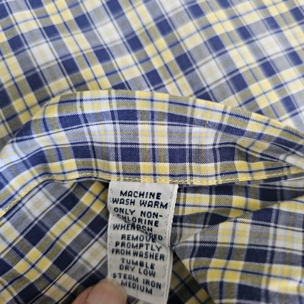 RL Ralph Lauren Blake Medium‎ Button Down Shirt Mens Short Sleeve Checkered Blue